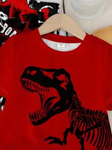 SHEIN Bộ 2 món/Bộ quần áo thể thao tay ngắn in họa tiết khủng long và động vật hoạt hình phong cách Y2K cho bé trai - Nhiều màu - Xem 4