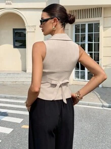 Siren Gaze Women's Elegant Apricot Summer City Break Waistcoat,Lapel Sleeveless Metal Buckle Sun-Shaped Single-Breasted Waistcoat For Commuting,Fall,Business - Apricot - View 2