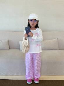 SHEIN Conjunto de camiseta de manga larga de cuello redondo simple y de moda con pantalones casuales y versátiles para niñas en otoño, adecuado para el ocio en casa, reuniones familiares o uso diario - Multicolor - Ver 5