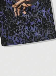ROMWE MEN Goth 男士印花梭织短裤，适合春夏季日常穿着 - 紫色 - 查看 4