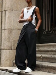 Manfinity EMRG 男士纯色口袋阔腿宽松休闲工装裤，秋季