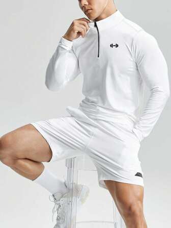 Manfinity Sport Corelite Men's White Sports Jacket With Stand Collar And Zipper For Active Comfort Men Workout Clothes Men Gym Clothes Sportswear Men Gym Sports Jacket