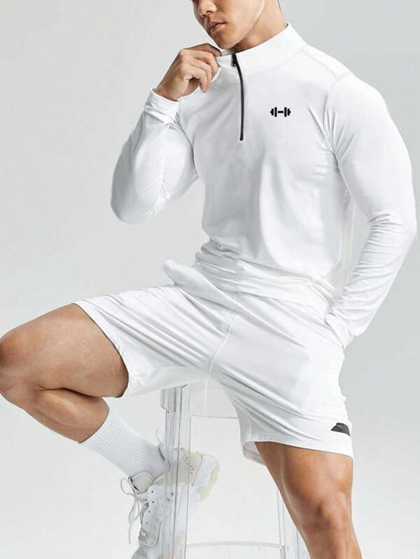 Manfinity Sport Polished Męska biała kurtka sportowa ze stójką i zamkiem błyskawicznym dla aktywnego komfortu Męska odzież do ćwiczeń Męska odzież sportowa Męska kurtka sportowa na siłownię