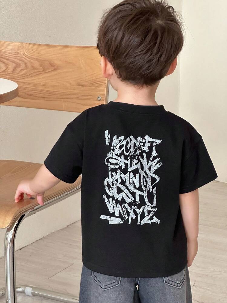 Toddler Boys' Street Style Casual Round Neck Short Sleeve Top, Summer