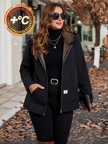 SHEIN Clasi Giacca con cappuccio imbottita termica casual, taglia comoda, autunno/inverno