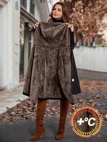 SHEIN Clasi Giacca con cappuccio imbottita termica casual, taglia comoda, autunno/inverno