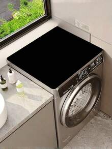 1pc Solid Black Printed Laundry Mat, Non-Slip & Waterproof Washhouse Decor, Vintage Pattern Floor Mat For Laundry Room, Kitchen, Bathroom - Black - View 5