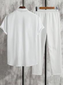 Manfinity Homme Camisa sólida y pantalón con cordón en la cintura sin camiseta para el esposo