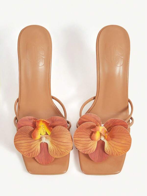 CUCCOO CHICEST Sandalias de tacón alto con puntera cuadrada y flores 3D en verde, estilo elegante y romántico para vacaciones. Pantuflas de tacón alto en verde para damas, adecuadas para fiestas en la playa, viajes y atuendos elegantes.