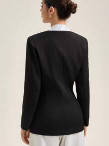 EMERY ROSE Bộ vest vải dạ hội tay dài cổ chữ V sâu thời trang, cài khuy đơn - màu đen - Xem 2