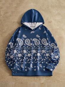 Manfinity NXTstreet Herren Lässiger Paisley-Muster Langarm Hoodie Sweatshirt, für Herbst und Winter - marineblau - Übersicht 1