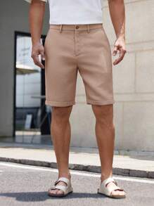 Manfinity NXTstreet 男士梭织纯色短款中腰直筒短裤，适合日常穿着，春夏季