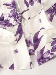 Irokai Floral Print Wrap Robe, Camisole Dress, Kimono - Purple - View 6