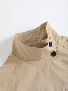 Firerie 女士简约通勤秋季街头宽松短领撞色双排扣腰带卡其色风衣，适合毕业季、返校季、秋季、复古风、办公室穿着。 - 卡其色 - 查看 13