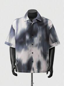 ROMWE MEN Street Life Men's Casual Splatter Paint Effect Short Sleeve Shirt, Street American Style