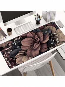 SHEIN 1 件优雅花卉图案桌垫大号防滑电子竞技和办公室鼠标垫带缝合边缘，适合专业人士送给女孩女儿女士的礼物 - 黑色 - 查看 6