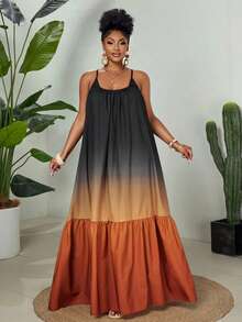 Breezaya Đầm dài dáng chữ A, dáng suông, boho, cổ tròn, họa tiết loang màu ombre, du lịch biển, thường ngày dành cho nữ, phù hợp với mọi mùa - Nhiều màu - Xem 7