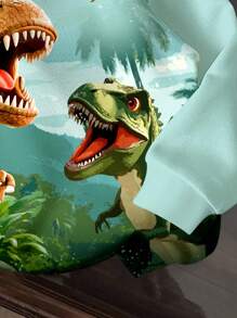 年轻男孩休闲宽松舒适卡通动物、可爱风格恐龙、运动风格风景 3D 涂鸦街头针织长袖连帽衫，适合秋冬季