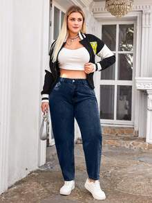Quần jean ống côn 100% cotton cỡ lớn - Rửa tối - Xem 3