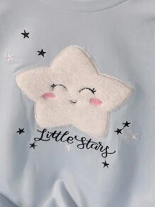 2pcs Girls Cute Star Pattern Long Sleeve Top And Pants Comfortable Pajama Set, Blue - Blue - View 6