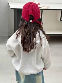 DAZY 年轻女孩可爱蝴蝶结刺绣休闲连帽卫衣 - 灰色 - 查看 2