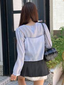 DAZY 女式侧系带百褶短款休闲裙秋季半身裙 - 灰色 - 查看 2