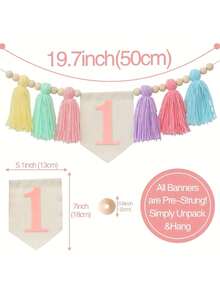 1st Birthday High Chair Banner, Tassel Floral Wreath, Boho Style Birthday Decoration, Macaron Colors Rainbow Tassel Garland, Back To School Valentine Day