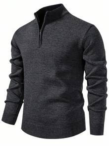 Calvornis Men's Casual Solid Color Knit Sweater, Autumn/Winter Men Quarter Zip Sweater Men Thermal Sweater Men Fleece Lined Sweater Fleece-Lined And Thickened