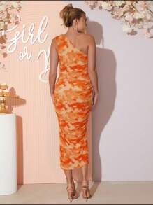 Loomaby Tie Dye Sleeveless Maternity Dress, Stylish Fitted Casual Summer Orange Dress - Orange - View 2