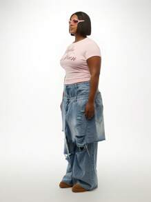 SUMWON Video Vixen 加大码个性T恤 浅粉色短款上衣 都市街头风 Y2K 时尚修身短袖休闲夏季女款 - 粉色 - 查看 5