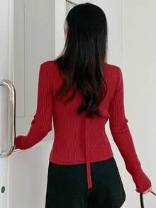 DAZY 女士红色修身开衫 秋冬 - 紅色 - 查看 7