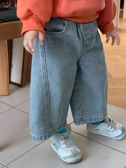 Dazy Kids بنطلون جينز فضفاض واسع الساق للأطفال البنات، ملابس خريفية للأطفال الصغار