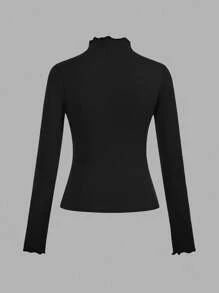 SHEIN EZwear 2 件黑色休闲修身长袖 T 恤，秋冬 - 黑色 - 查看 7