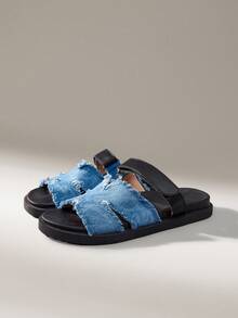Solecia Giày sandal tua rua nữ thoải mái để mang hàng ngày - Màu xanh lam - Xem 2