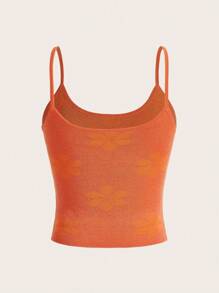 SHEIN PETITE 女士休闲度假短款橙色吊带背心 - 橘色 - 查看 3