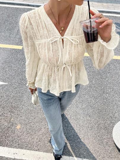 Siren Gaze 女士优雅通勤纯色刺绣衬衫