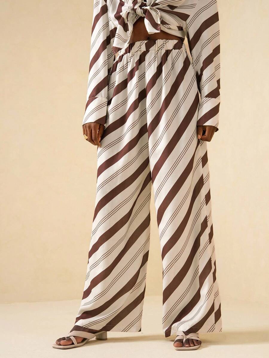 Lyxana Women's Commuting Minimalist Contrast Striped Pants Fall Cloth For Women - Apricot - View 1