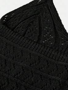 SHEIN Girlism Casual Fashionable Halter Backless Tween Girls Sweaters - Black - View 3