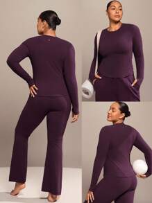 GLOWMODE FeatherFit™ In The Zone Mềm mại Co giãn Thấm mồ hôi Nhanh khô Ôm vừa vặn Lỗ xỏ ngón tay cái Viền cong Áo dài tay Tác động thấp Yoga Pilates Phòng tập thể dục Trang phục thể thao hàng ngày - Cola anh đào - Xem 9