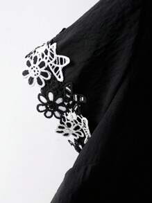 Linhara CURVE Áo sơ mi tay ngắn cổ chữ V phong cách phương Tây thường ngày cỡ lớn dành cho nữ - màu đen - Xem 6