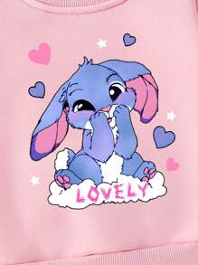 SHEIN Young Girl' Casual Creative Blue Rabbit Graphic Print Basic Round Neck Sweatshirt Fall Winter - Pink - View 5