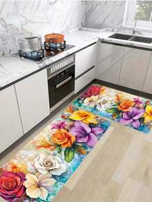 SHEIN 3pcs Super Absorbent Diatom Mud Shower Floor/Table Mat - FLOWER Style,Non-Slip Bottom, Adorable Shower Patterns - Multi-Purpose For Shower, Coffee, Cups, Coffee Machine & Large Dish Drying - Quick-Dry, Easy To Clean - Perfect For Bathroom, Kitchen, Floor, Shower, Entryway, Laundry Room - Ideal Housewarming Gift[Bathroom Mat] [Bath Mat][Bathroom Mats] - Multicolor - View 2