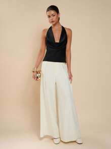 COSMINA Women's Solid Color Plunging Neckline Backless Fashionable Sexy Draped Neck Camisole,Sexy Top