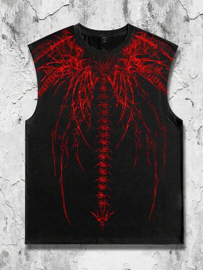 Goth Camiseta de tirantes holgada de cuello redondo con estampado gótico para hombre, verano