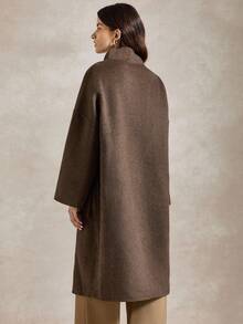 Briarwyn 女士时尚纯色瀑布领翻盖口袋系带大衣 - 咖啡棕 - 查看 6