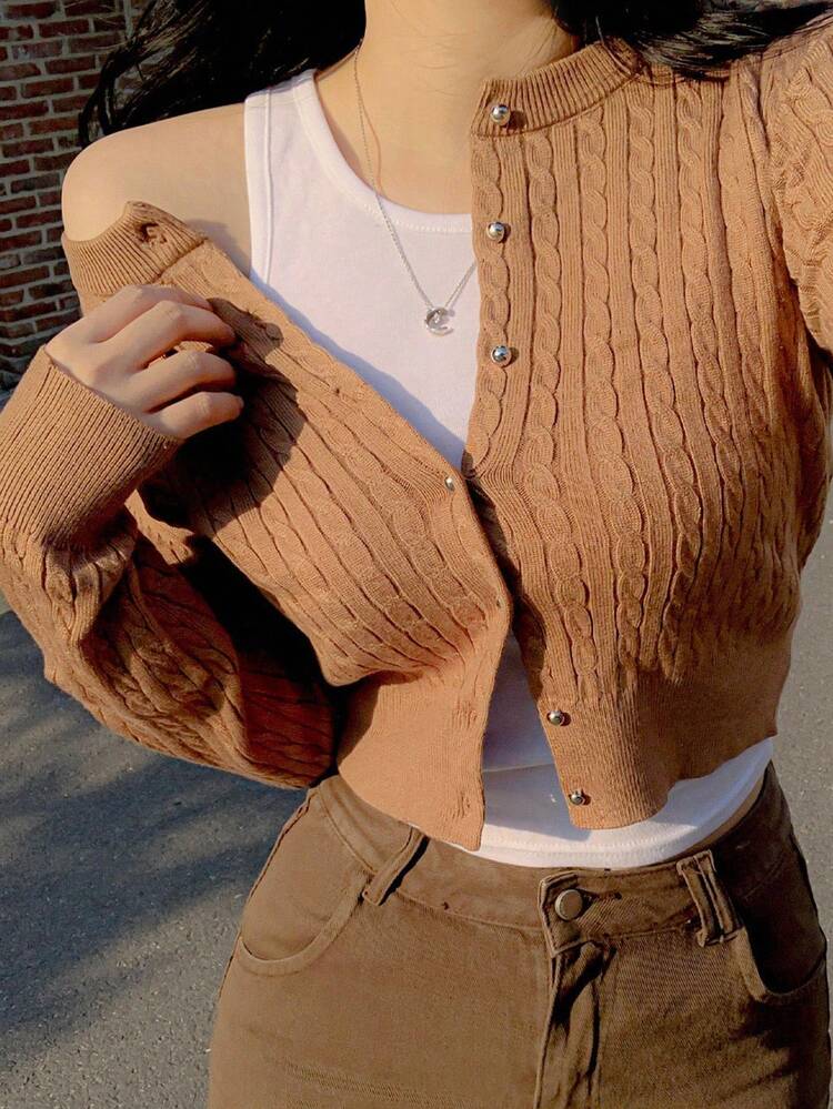 Round Neck Single-Breasted Cardigan, Fashionable Niche Design Knit Sweater Fall,Winter