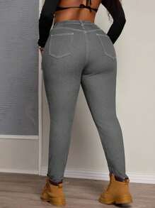 EURMUSE Plus Size Elastic Jeans With Symmetrical Split Design, Skinny Fit - Grey - View 2