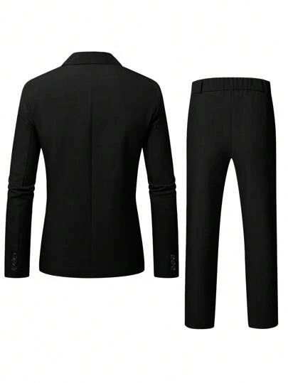 Manfinity Mode Men's Coffee Color V-Neck Casual Formal Suit Set, Spring/Summer Men Black Suit Men Black And White Outfit Office Wear Men Man Suit Men Black Dress Pants Formal
