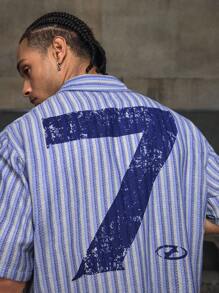 AXEPEAK Men's Loose Fit Printed Shirt With Turndown Collar, Metal Hem Clip - Blue - View 3