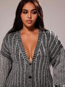 Rustia Casual V-Neck Single-Breasted Drop Shoulder Loose Knit Cardigan Jacket With Pockets, Street Style, Autumn/Winter Fall Cloth For Women - Grey - View 5